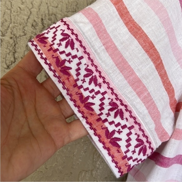 Vineyard Vines Cotton Linen Blend Embroidered Detail Gustavia Stripe Top - Picture 3 of 9